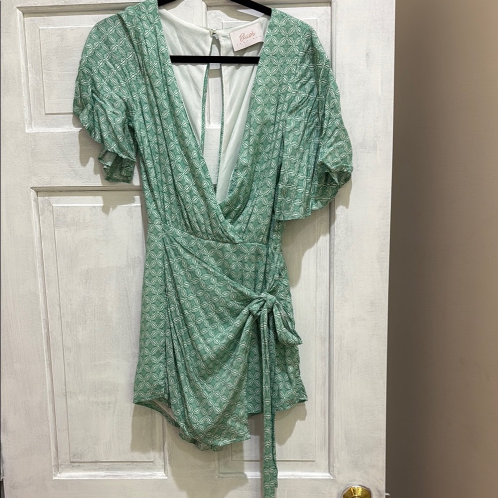 Green Patterned Wrap Skort/Romper